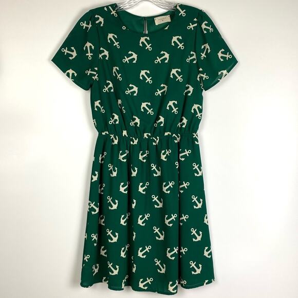 Everly Anchor Dress Green Elastic Waist Women’s Size Small - Picture 3 of 12